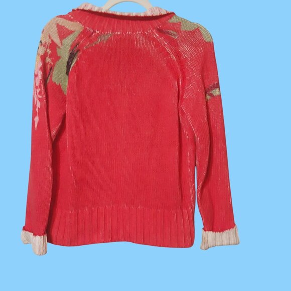 Vintage‎ Embroidery Floral Grannycore Knit Boho Zip Up Festival Red XS Sweater - Picture 6 of 7
